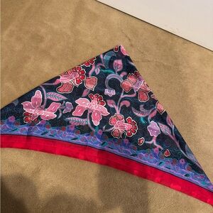 Floral Patterned Scarf with Pink and Red Accents